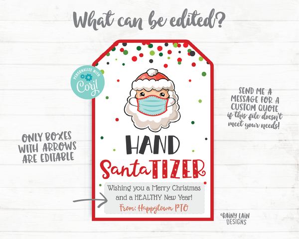 Hand Santa-tizer Christmas Gift Tag Hand Sanitizer Holiday Tag Healthy New Year Employee Appreciation Company Essential Worker Staff Teacher