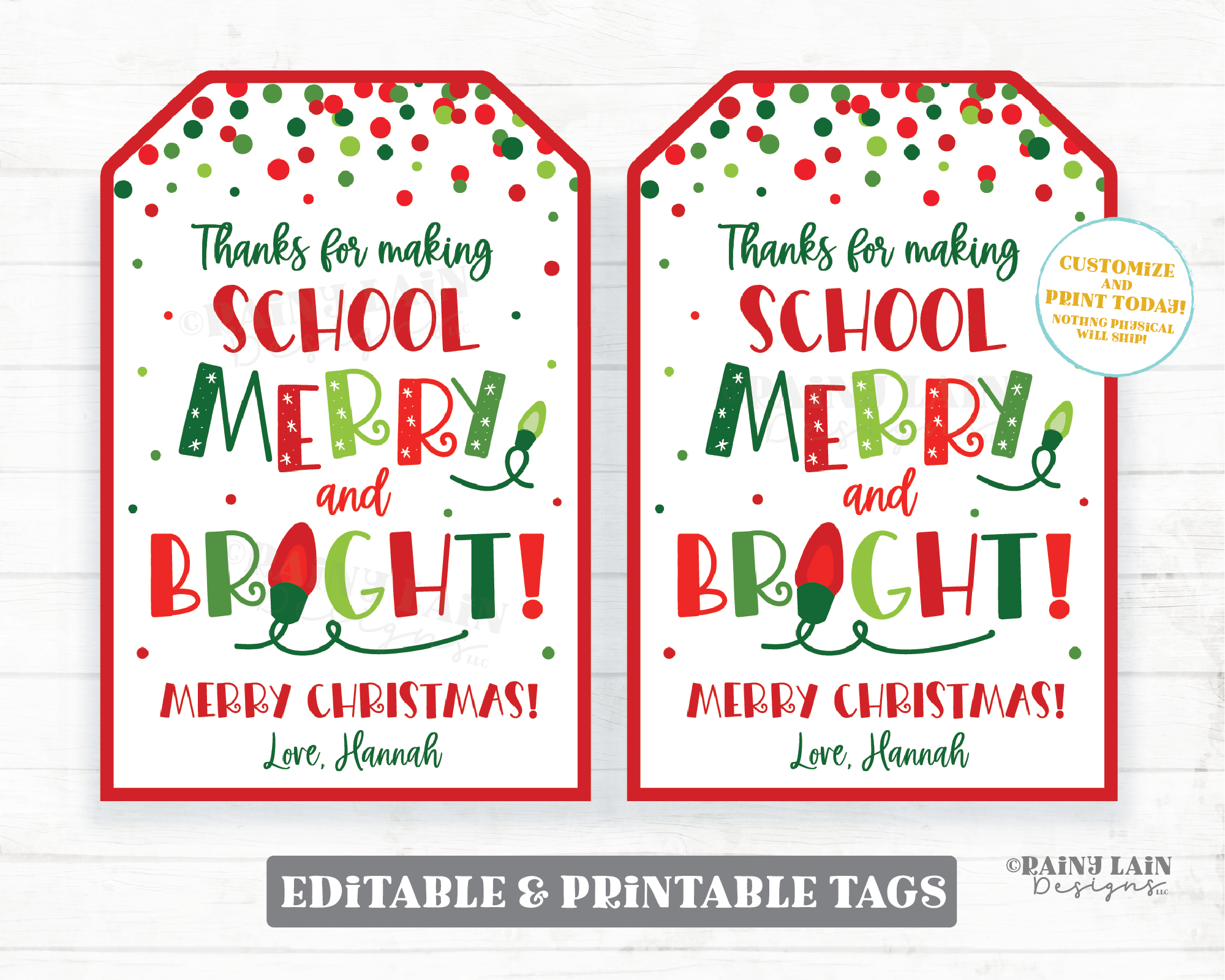 Thanks for making school Merry and Bright Tag Holiday Tag Christmas Gift Appreciation Favor Treat Sweet Staff Teacher Principal PTO Exchange