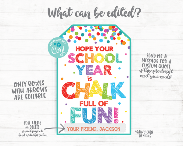 Hope your School Year is Chalk Full of Fun, Student welcome student teacher back to school first day kids classmate sidewalk chalk gift