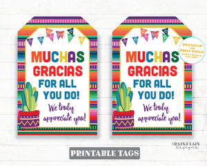 Muchas Gracias Tags Teacher Appreciation Gift Tags Appreciation Teacher Thank You Tags Nacho Average Serape Cactus Printable Tag