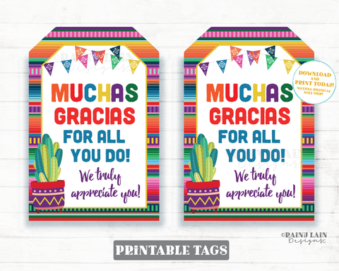 Muchas Gracias Tags Teacher Appreciation Gift Tags Appreciation Teacher Thank You Tags Nacho Average Serape Cactus Printable Tag