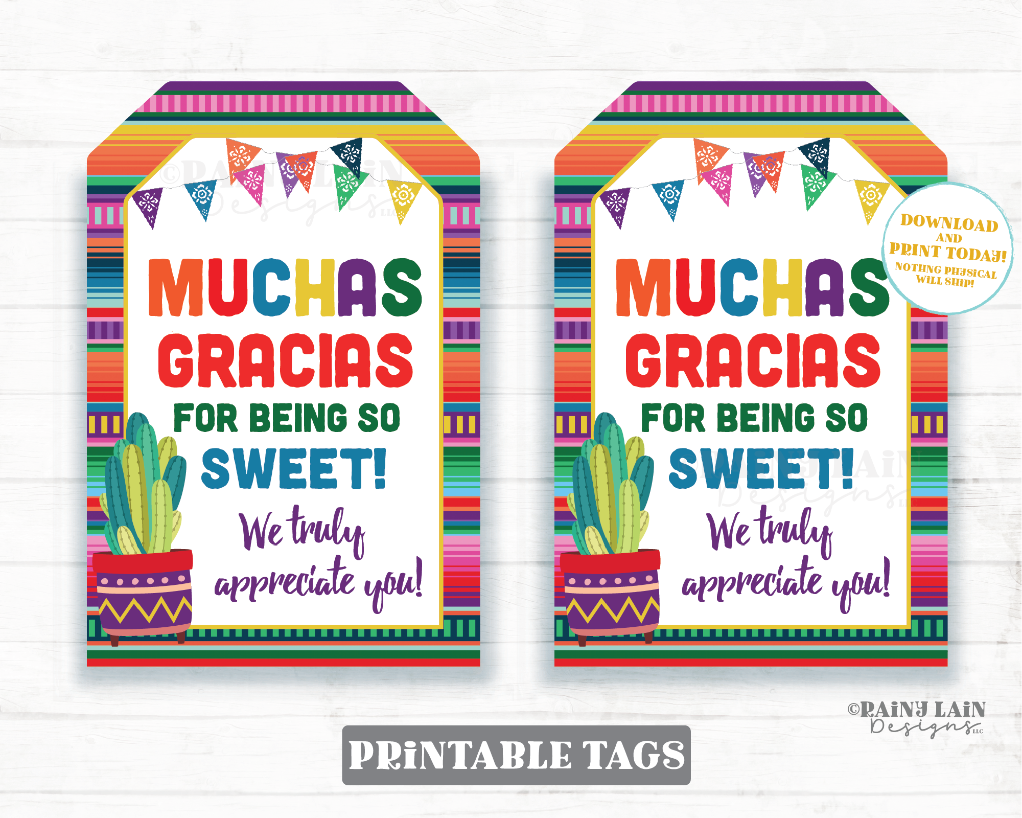 Muchas Gracias for being sweet Teacher Appreciation Gift Tags Teacher – Rainy Lain Designs LLC for Thanks For Being So Sweet Free Printable