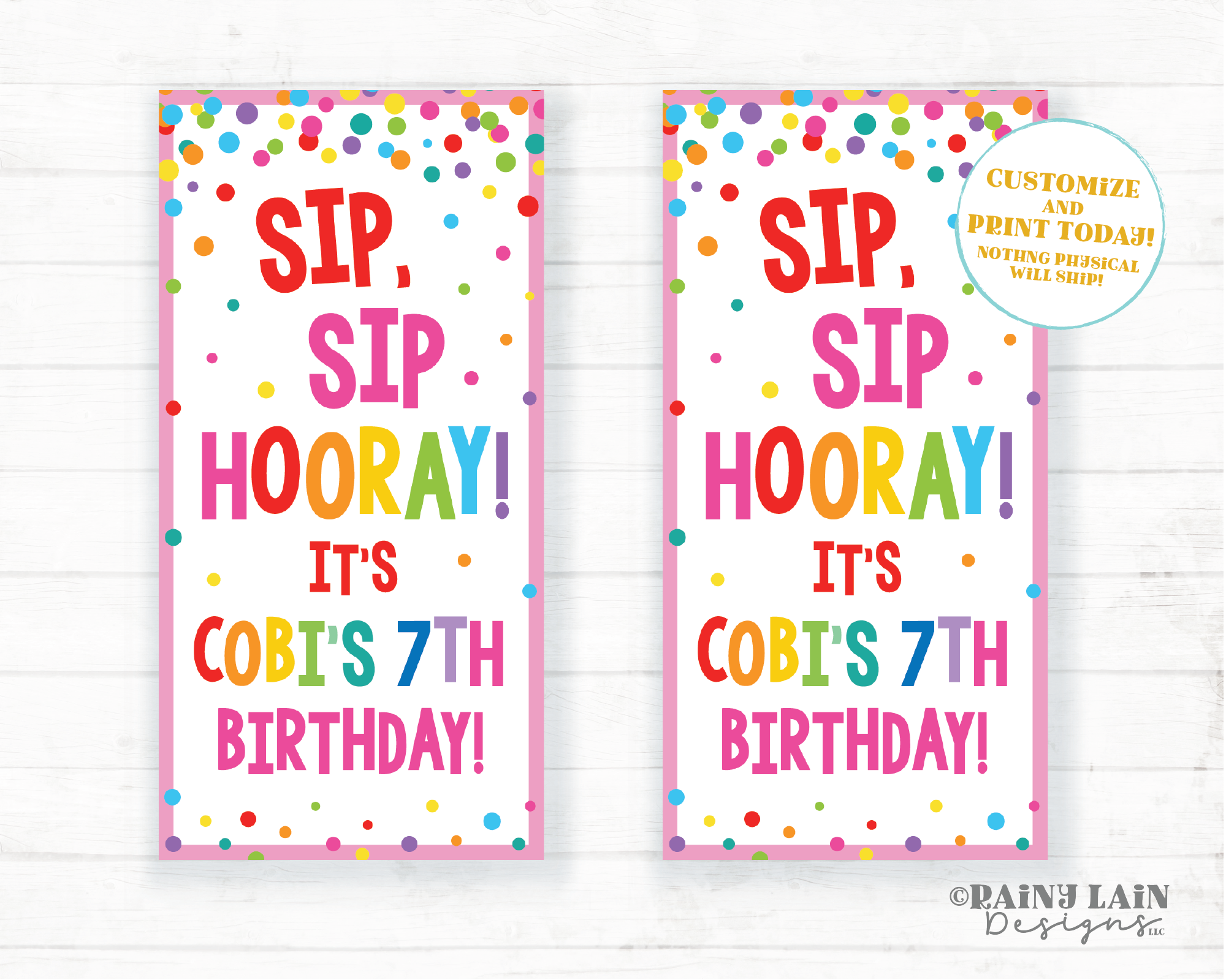 Silly Straw Favor Tags Sip Sip Hooray Birthday Favor Crazy Birthday Party Favor Straw Reusable Party Favor Tag Rainbow Confetti Editable