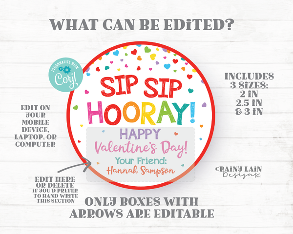 Straw Valentine Sip Sip Hooray Happy Valentine's Day Tag Sill Crazy Bendy Printable Kids Valentine Preschool Classroom Non-Candy Valentine