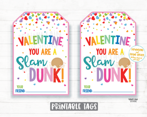 Slam Dunk Cookies Valentine Tag, Girl Basketball aroos Cookies and Frosting Preschool Valentines Classroom Printable Valentine Tags