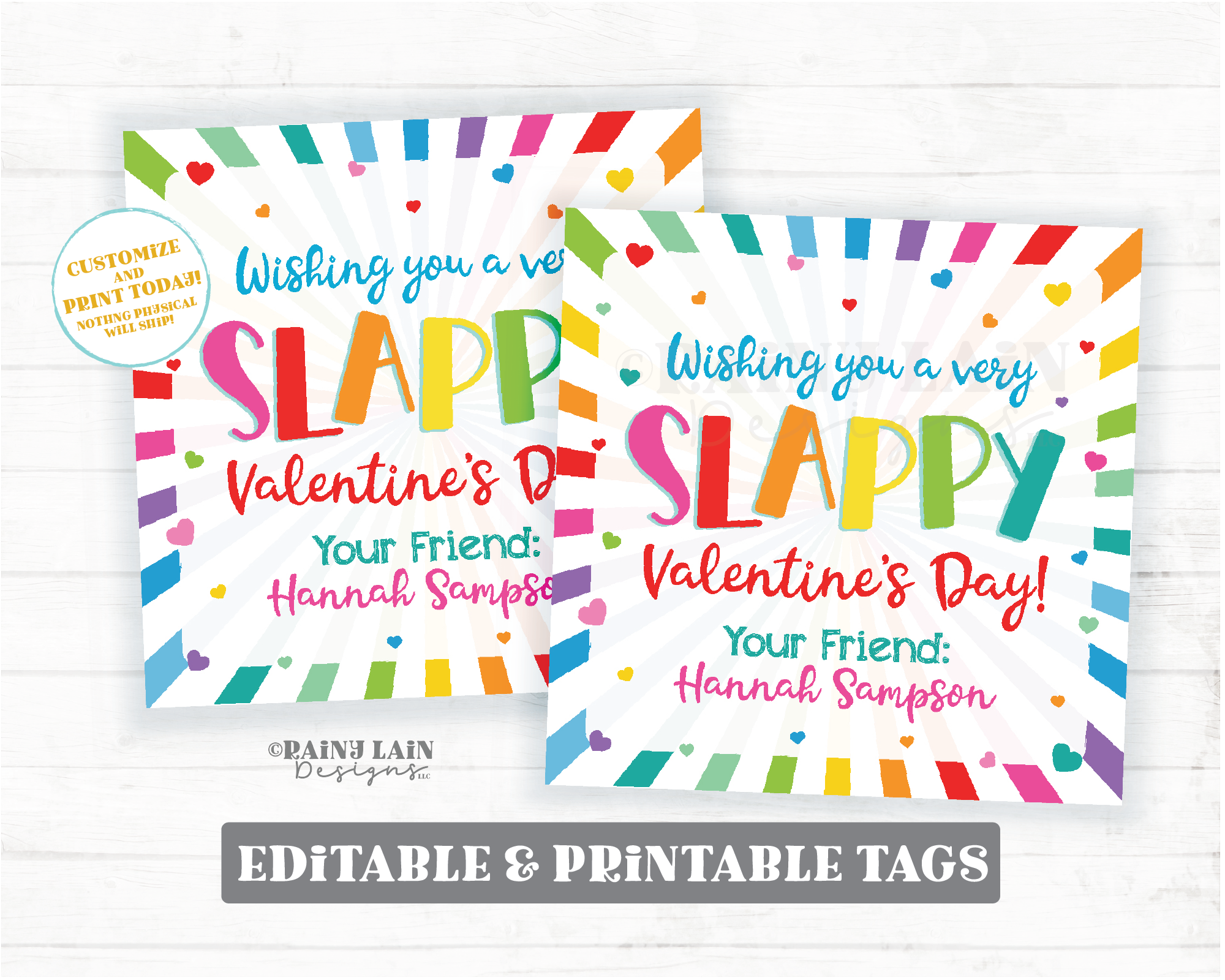 Slappy Valentine's Day Tag Slap Bracelet Valentine Easy Editable Valentine Preschool Classroom Printable Kids Non-Candy Valentine Tags