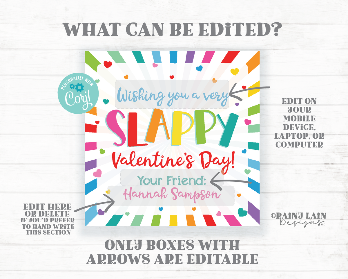 Slappy Valentine's Day Tag Slap Bracelet Valentine Easy Editable Valen ...