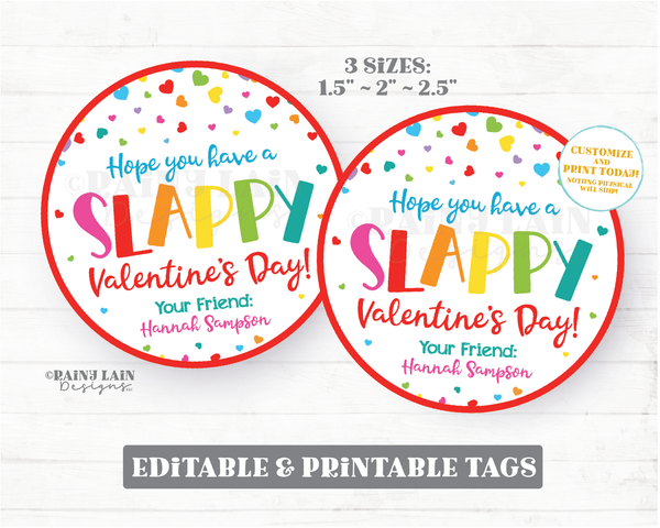 Slappy Valentine's Day Tag Round Slap Bracelet Valentine Circle Tag Slappy Hand Preschool Classroom Printable Kids Non-Candy Valentine Tags