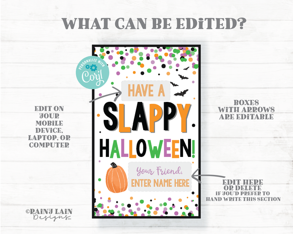 Slappy Halloween Tag Slap Bracelet Card Happy Halloween Gift Tags Preschool Classroom Printable Kids Non-Candy Editable Ideas