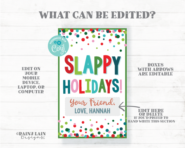 Slappy Holidays Tag Slap Bracelet Card Christmas Gift Tags Preschool Classroom Printable Kids Non-Candy Editable Ideas