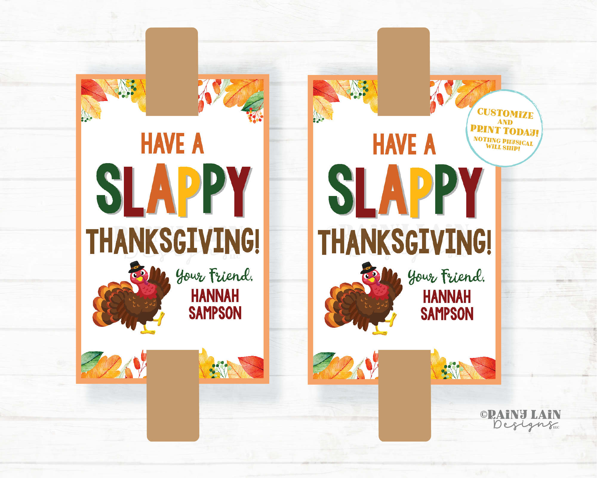 Slappy Thanksgiving Tag Slap Bracelet Card Happy Thanksgiving Gift Tags Preschool Classroom Printable Kids Non-Candy Editable Ideas