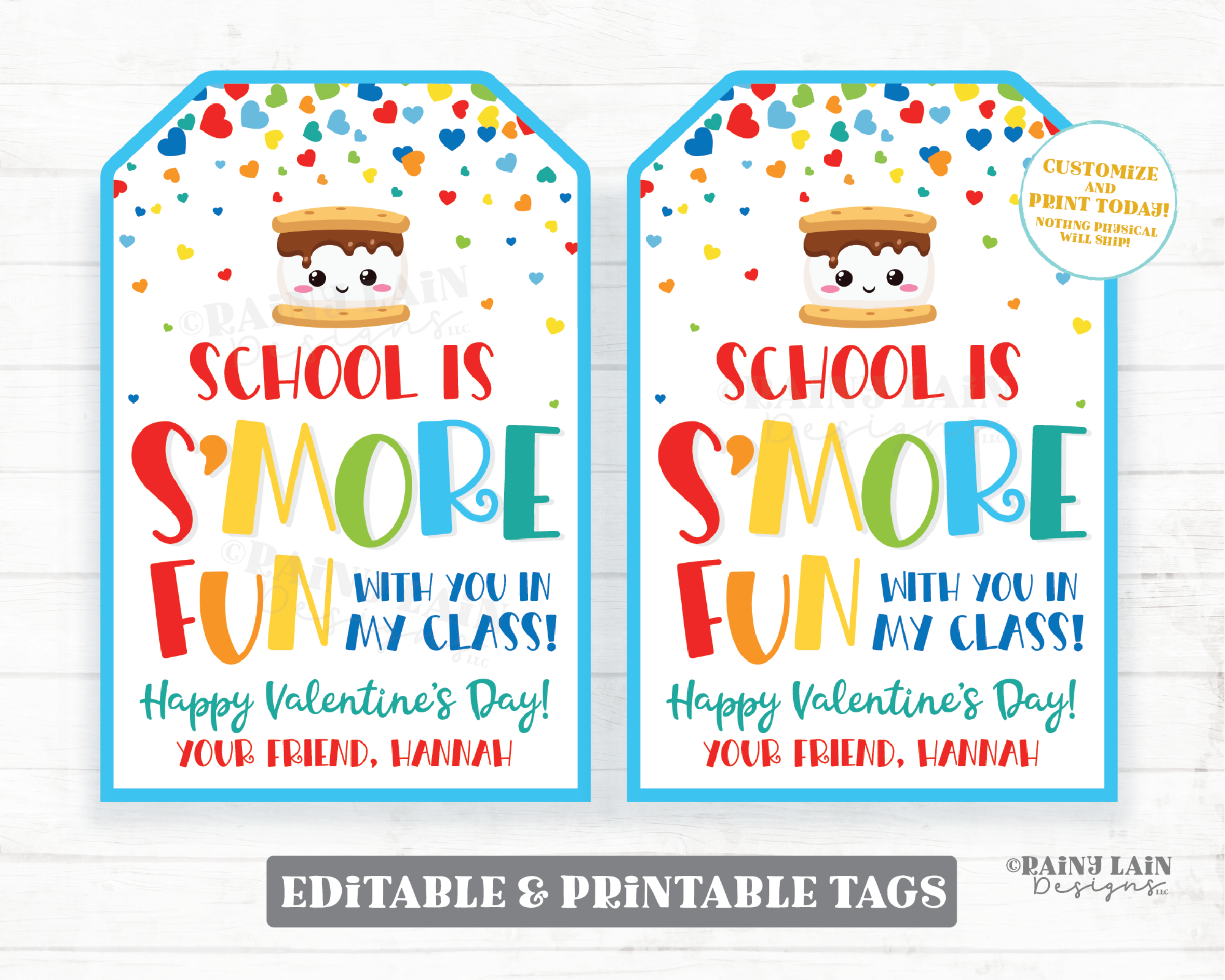 S'mores Valentine Tag Marshmallow School is s'more fun with you Valentine's day Editable Classroom Preschool Printable from teacher student