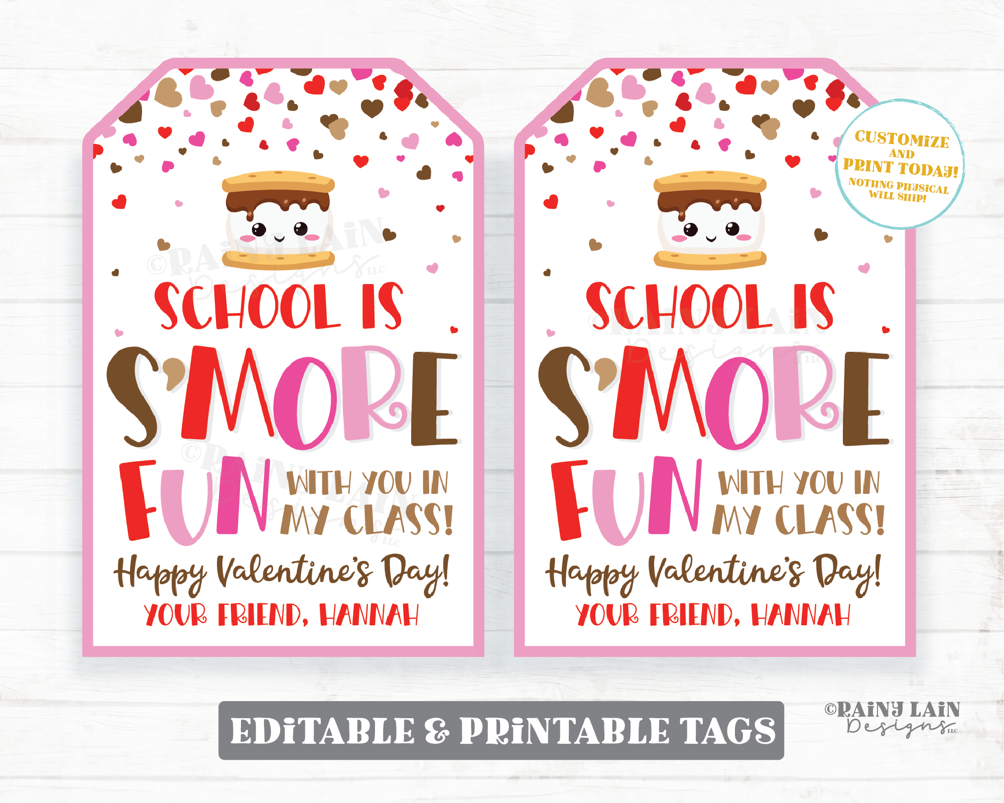 S'mores Valentines Day for School Valentines, Valentine's Day Cards, Smores Valentine  Cards for Kids, Printable Valentine Tags 