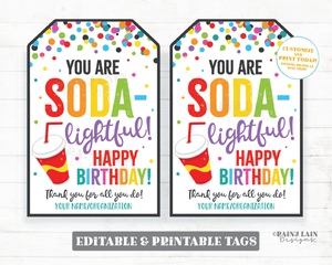 You Are SODAlightful Happy Birthday Tag Soda Gift Soda Pop Employee Appreciation Co-Worker Staff Corporate Teacher PTO School Sodalighted