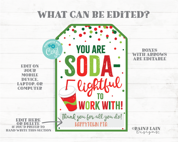 You Are SODAlightful to work with Tag Christmas Soda Gift Tag Soda Pop Holiday Employee Appreciation Co-Worker Staff Teacher PTO Sodalighted