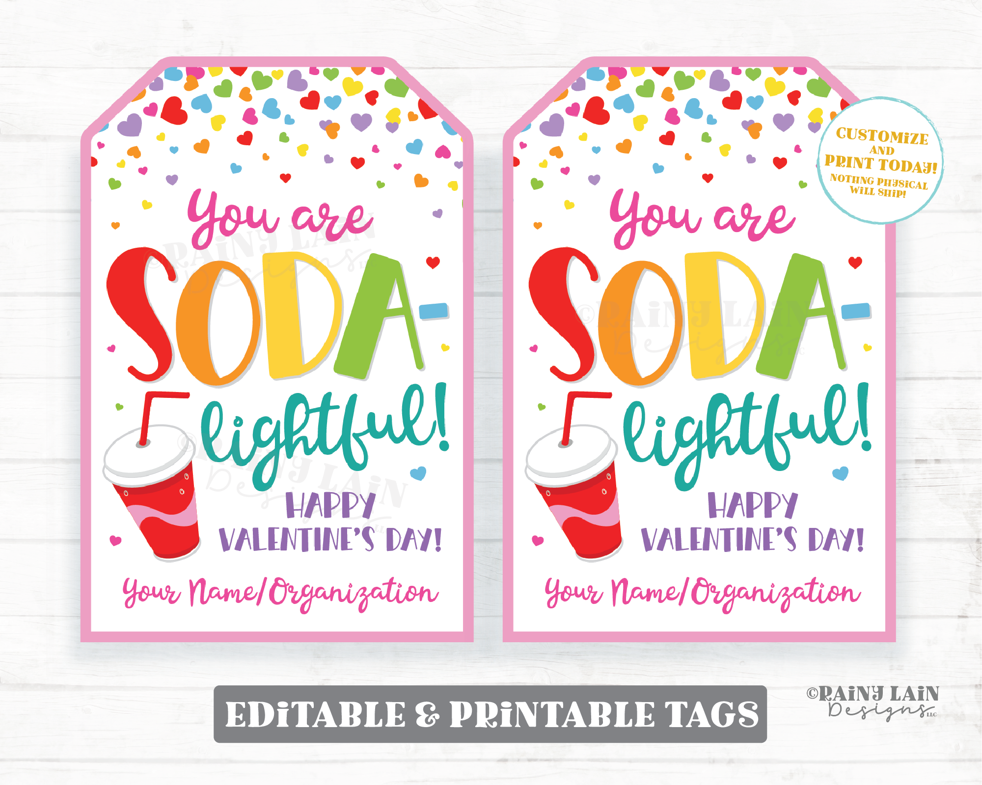 You Are SODAlightful Valentine Tag Valentine's Day Soda Gift Pop Employee Appreciation Co-Worker Staff Teacher PTO Sodalighted Editable