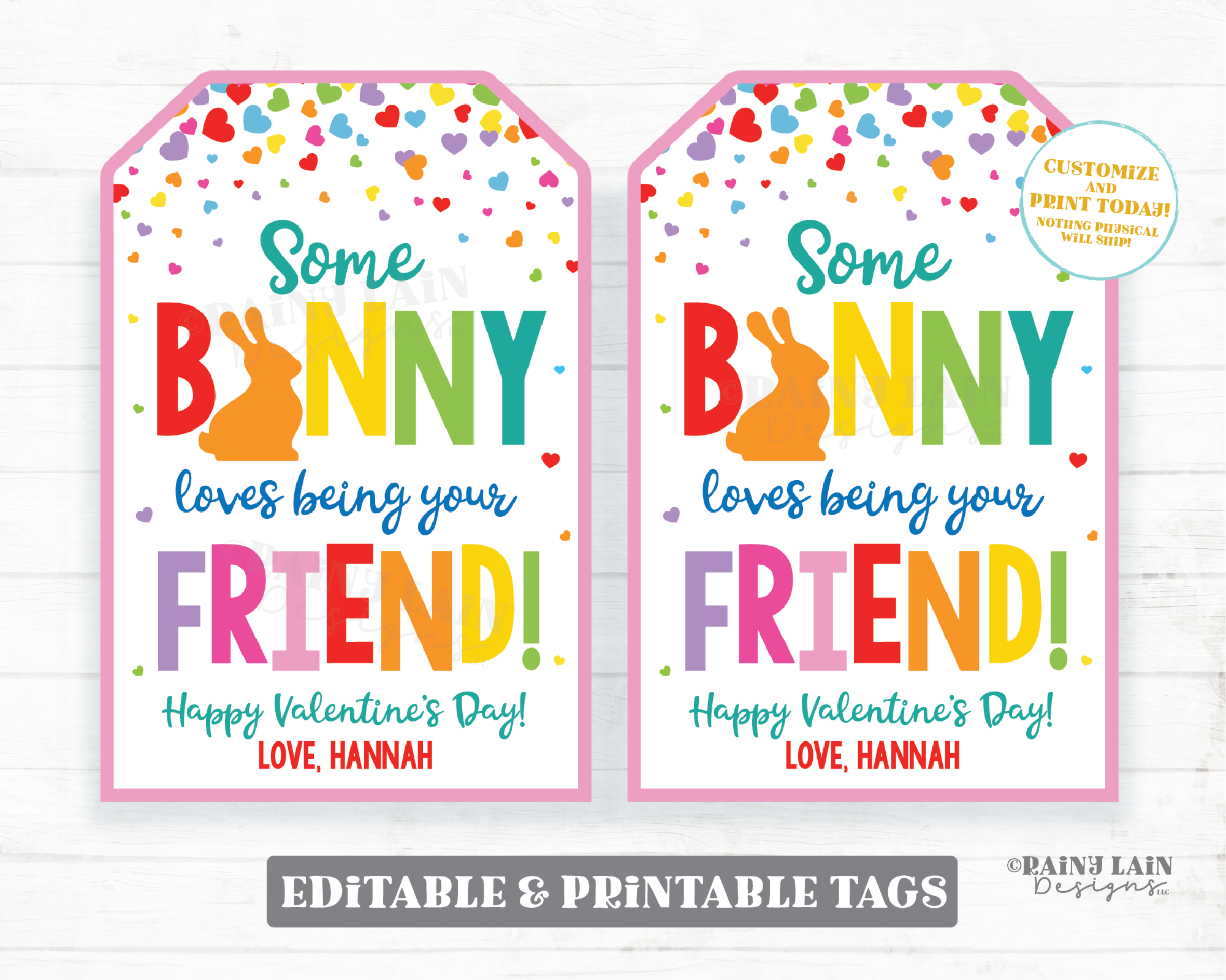 Bunny Crackers Valentine Tag Some Bunny Loves Being Your Friend Cheese Graham Snack Cheddar Bunnies Preschool Classroom Non-Candy Printable