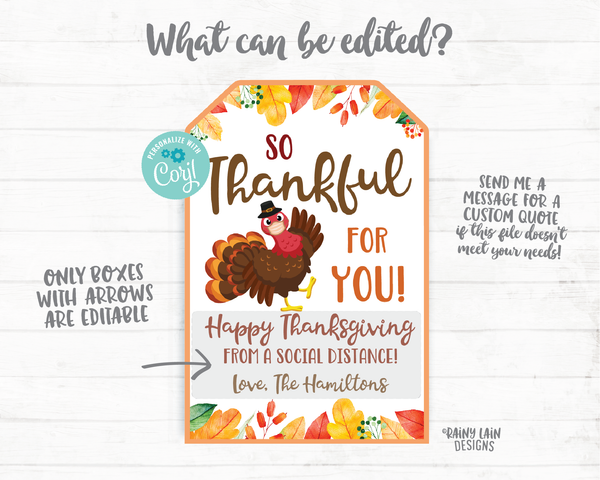 So Thankful For You Thanksgiving Tags Social Distance Face Mask Gift Tag Employee Appreciation Tag Company Essential Staff Corporate Teacher