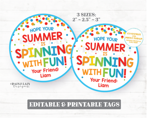 Hope your Summer is Spinning with Fun Tags End of School Year Gift Tags Pinwheel Fidget Preschool Classroom Printable Kids Teacher Favor