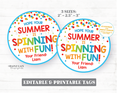 Hope your Summer is Spinning with Fun Tags End of School Year Gift Tags Pinwheel Fidget Preschool Classroom Printable Kids Teacher Favor
