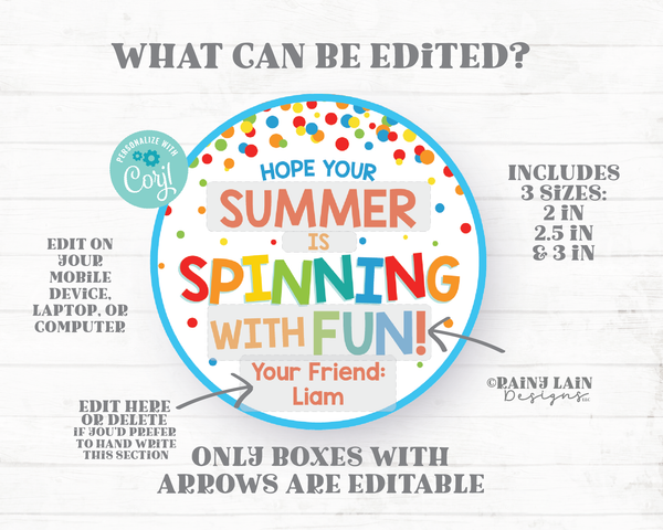 Hope your Summer is Spinning with Fun Tags End of School Year Gift Tags Pinwheel Fidget Preschool Classroom Printable Kids Teacher Favor