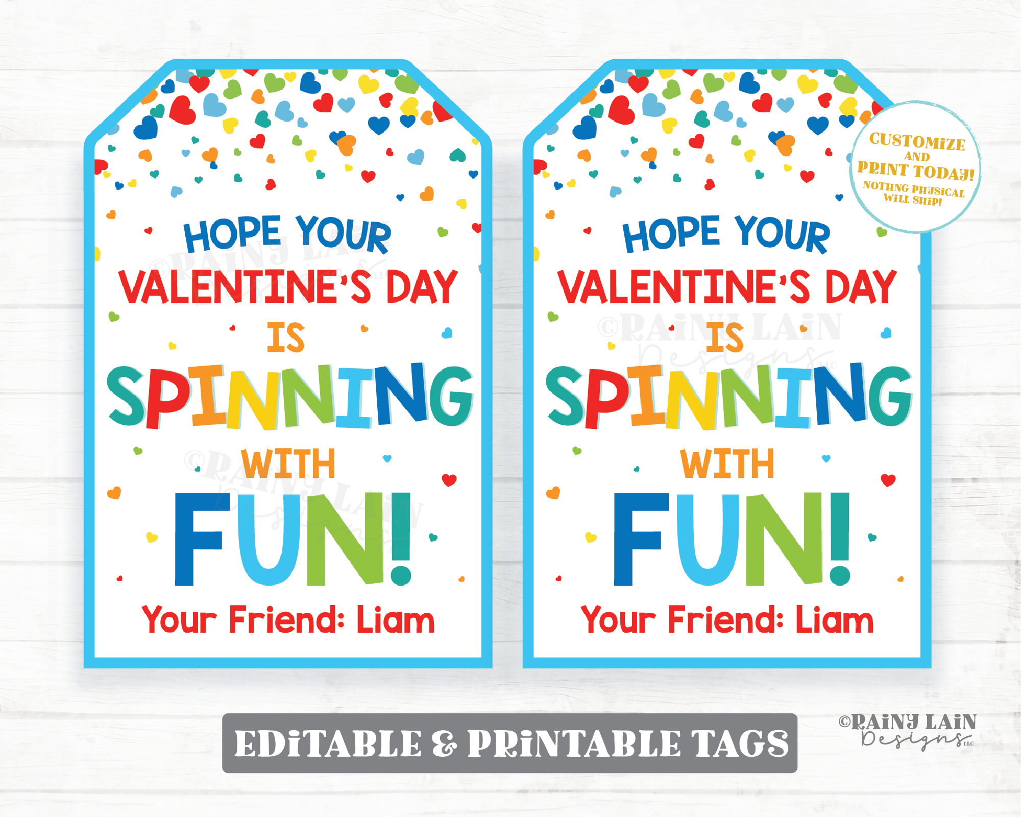 Spinning with Fun Valentine Tag Spinner Fidget Spin Toy Pop Gift Printable Preschool Editable Classroom Kids Non-Candy Valentine Tag