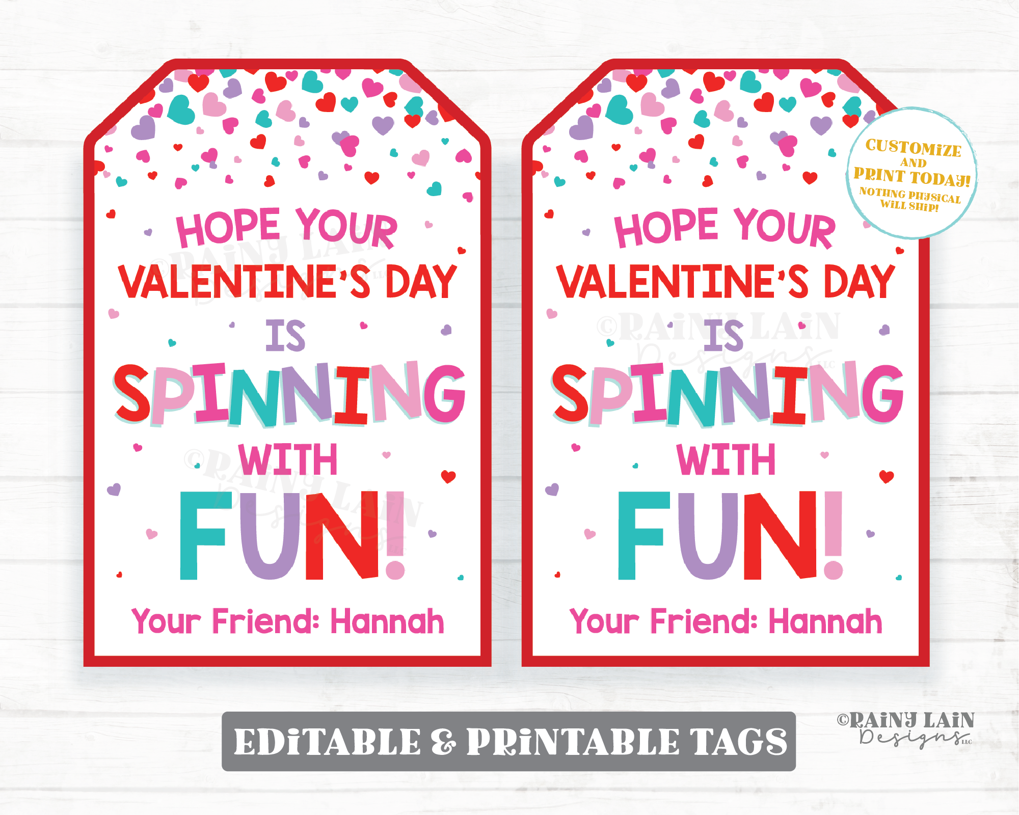Spinning with Fun Tag Fidget Spinner Valentine Pop Gift Tag Spin Toy Preschool Classroom Printable Kids Non-Candy Valentine Tag Editable