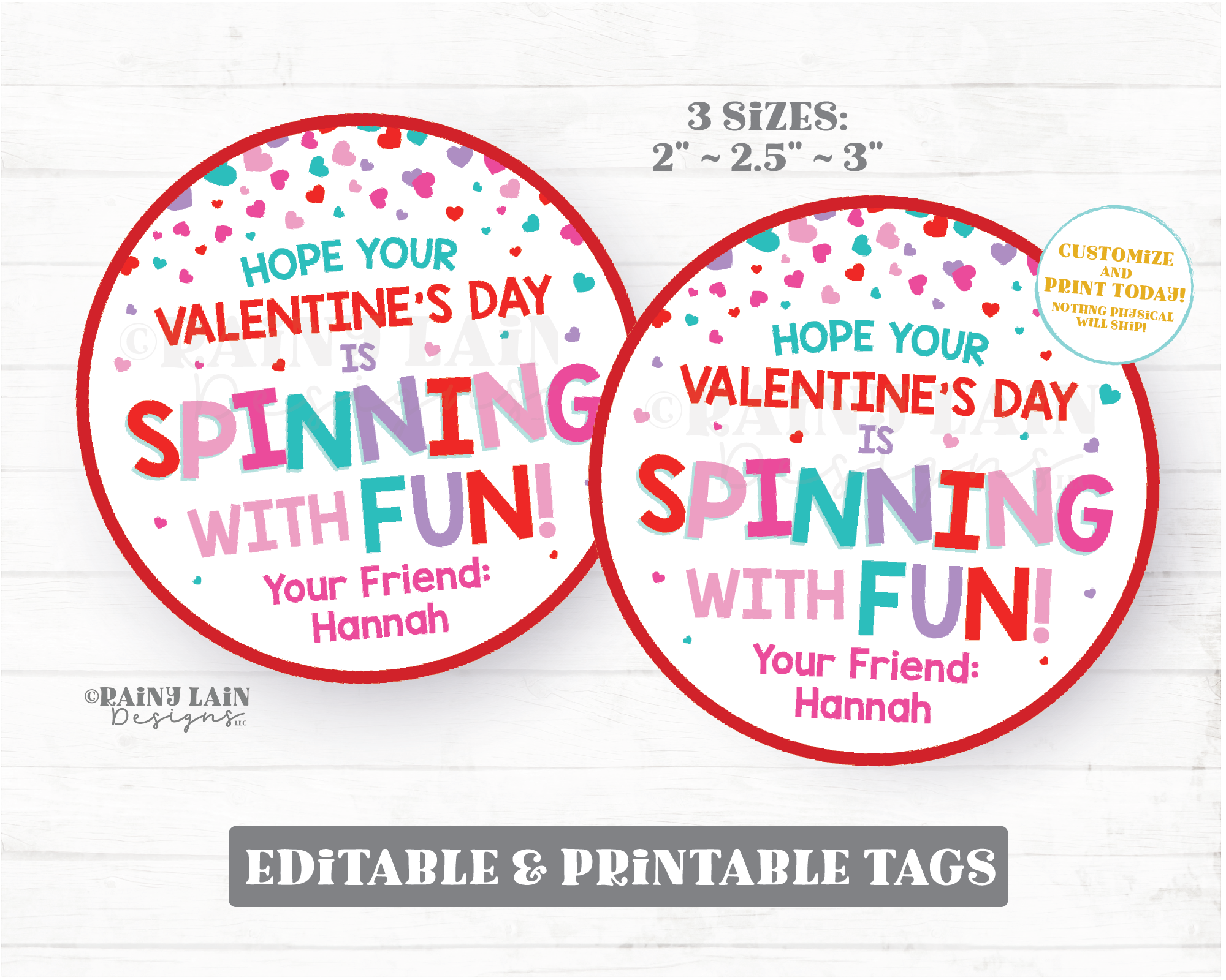 Spinning with Fun Tag Fidget Spinner Valentine Pop Spin Toy Gift Tag Classroom Preschool Printable Kids Editable Non-Candy Valentine Tag