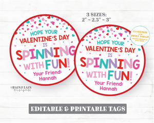 Spinning with Fun Tag Fidget Spinner Valentine Pop Spin Toy Gift Tag Classroom Preschool Printable Kids Editable Non-Candy Valentine Tag