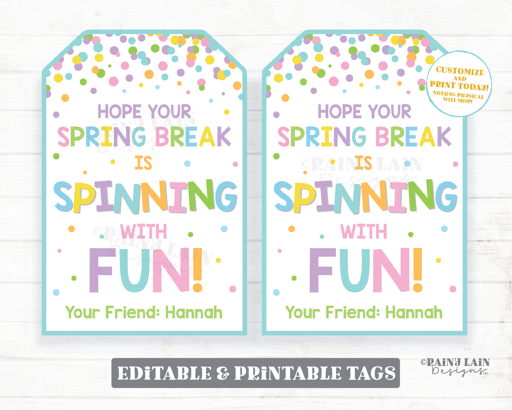 Spinning with Fun Tag Spring Break Fidget Spinner Easter Pop Gift Tag Spin Toy Preschool Classroom Printable Kids Non-Candy Editable