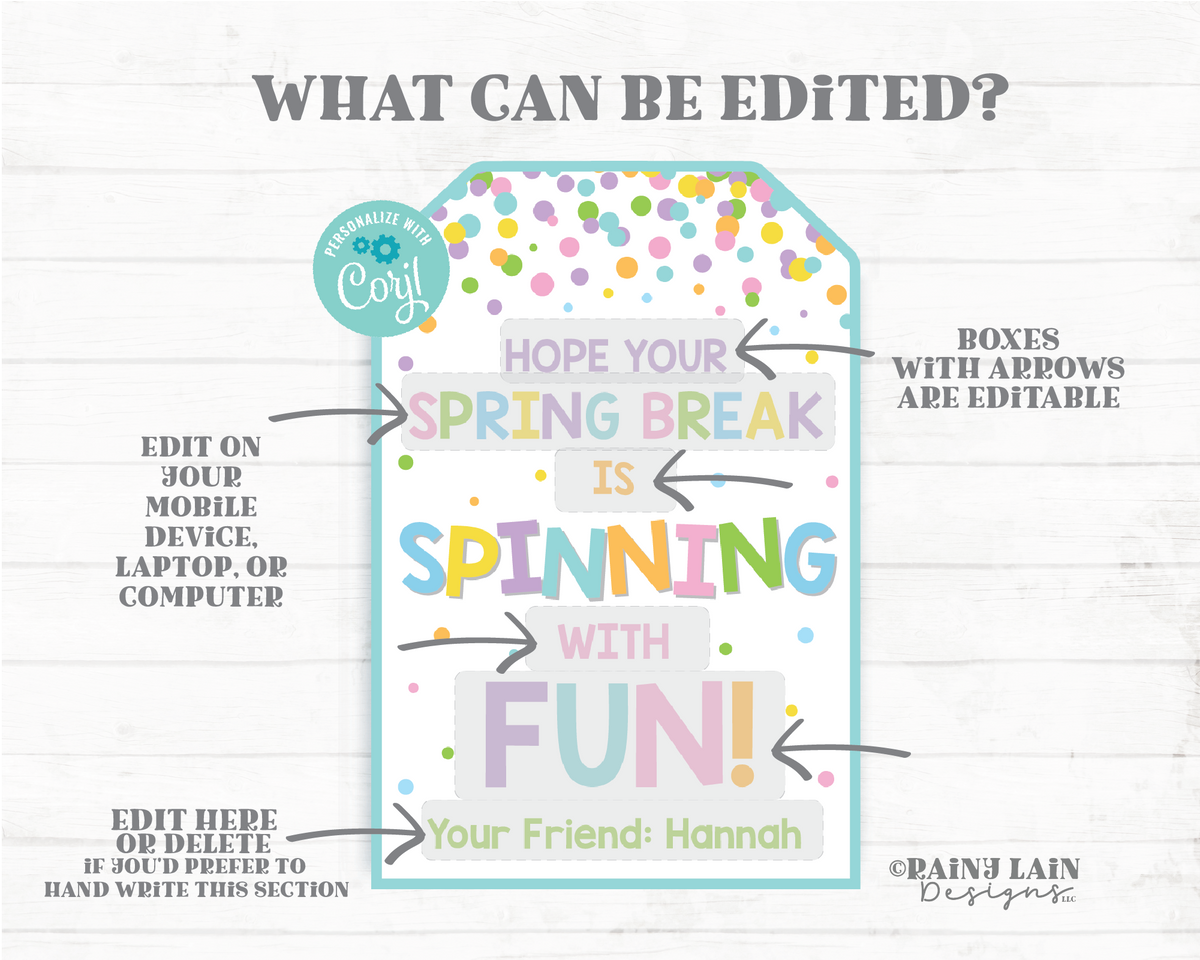 Spinning with Fun Tag Spring Break Fidget Spinner Easter Pop Gift Tag ...
