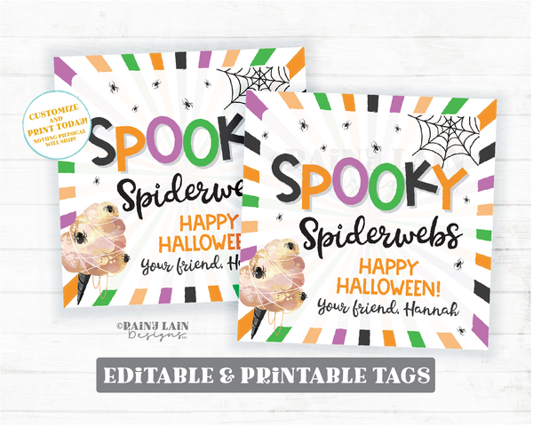 Spooky Spiderwebs Halloween Tag Cotton Candy Spider Gift Favor Prize Classroom Preschool Student Kids School PTO Editable Tag