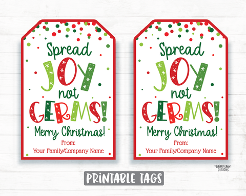 Spread Joy Not Germs Hand Sanitizer Christmas Gift Tag Holiday Tags Employee Appreciation Company Essential Worker Staff Corporate Teacher
