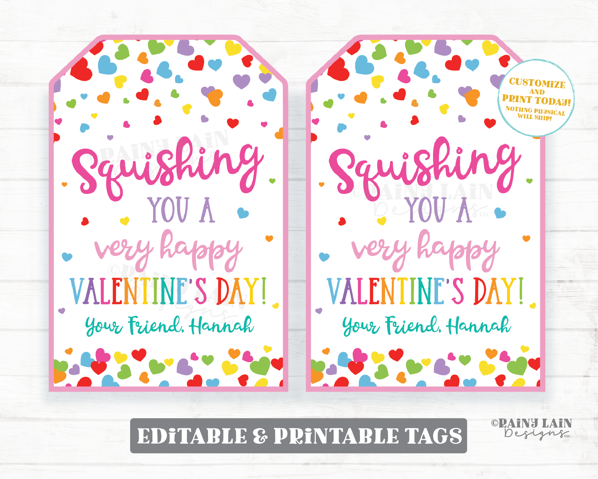 Squishing You Valentine's day Tag Squishy Toy Squishee Squeeze Squishie Squeezable Editable Classroom Preschool Printable Kids Non-Candy
