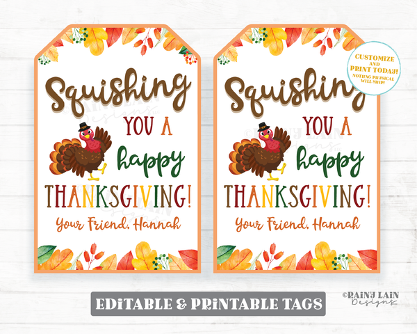 Squishing You a Happy Thanksgiving Tag Squishies Squish You Squishy Toy Squishee Squeeze Student From Teacher Classmate Preschool Non-Candy