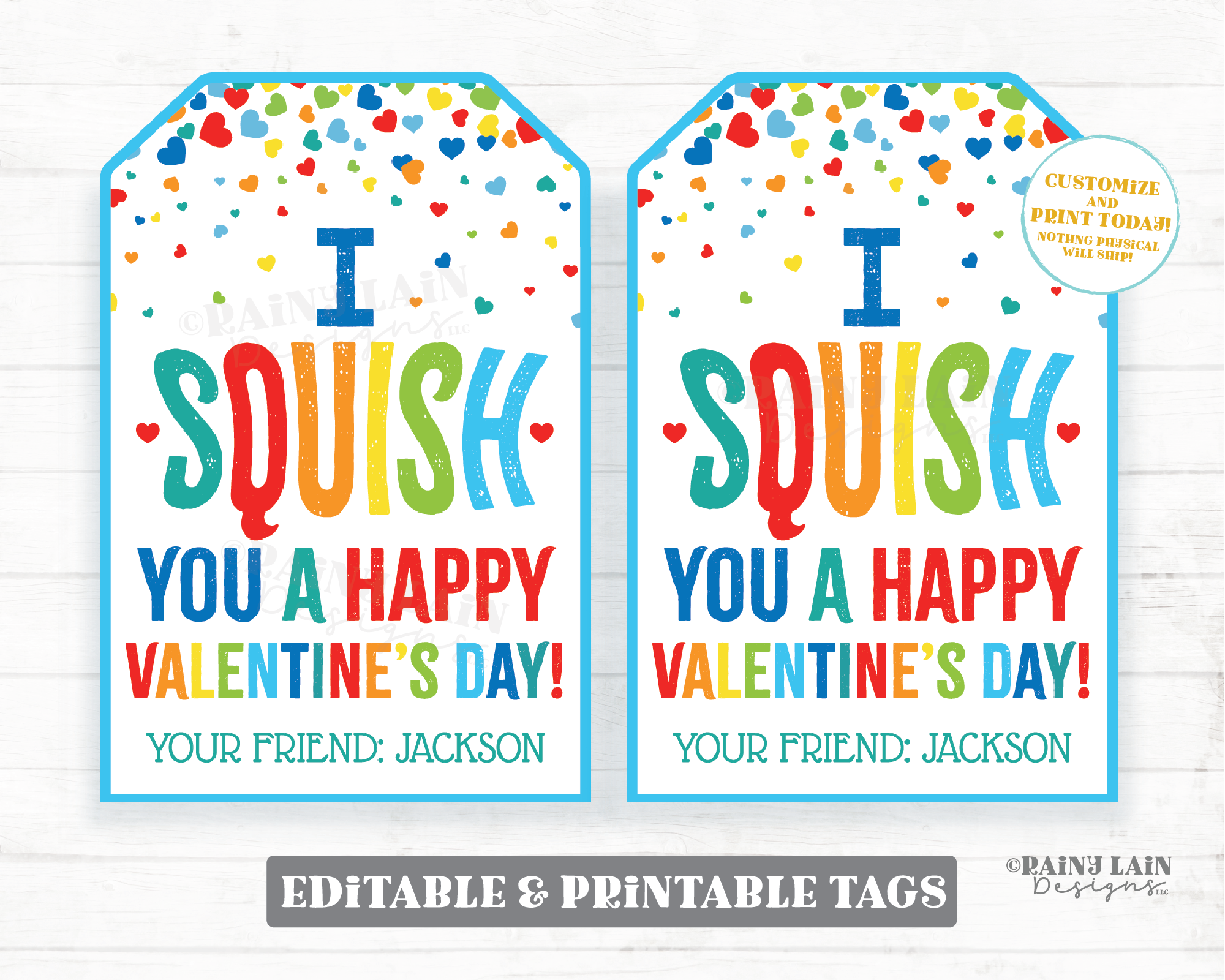 I squish you a happy Valentine's day Squishies Valentine Squishy Toy Squishee Squeeze Preschool Classroom Printable Kids Non-Candy Valentine