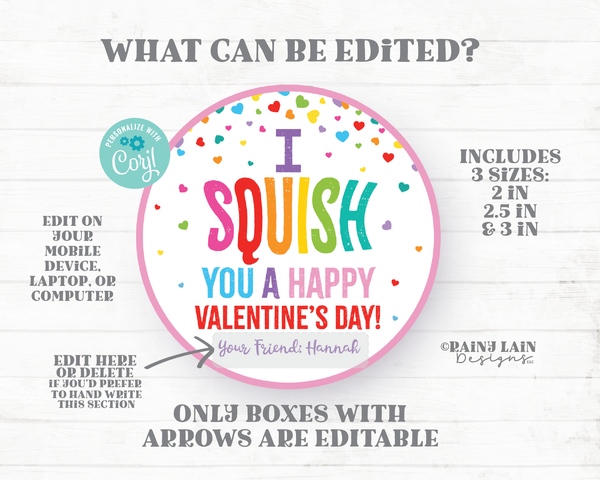 I squish you a happy Valentine's day Squishy Toy Squishee Squishies Valentine Squeeze Preschool Classroom Printable Kids Non-Candy Valentine