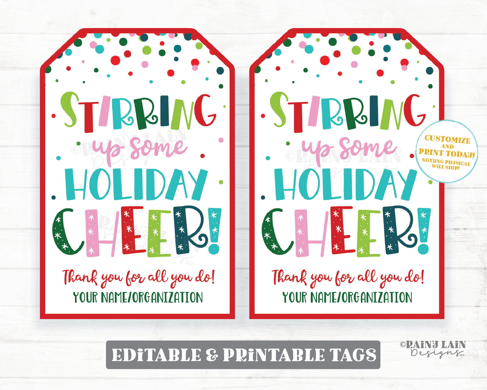 Stirring up Some Holiday Cheer Tags Editable Christmas Tags Holiday Gift Tag Rubber Spatula Spoon Mixing Bowl Baking Set Cocoa Stirrer Spoon