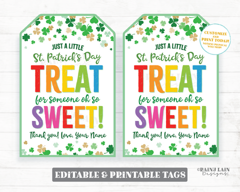 Treat for Someone Sweet St. Patrick's Day Tag Shamrock Rainbow Gift Cookie Pattys Favor Co-Worker Friend Teacher Kids Classroom School PTO