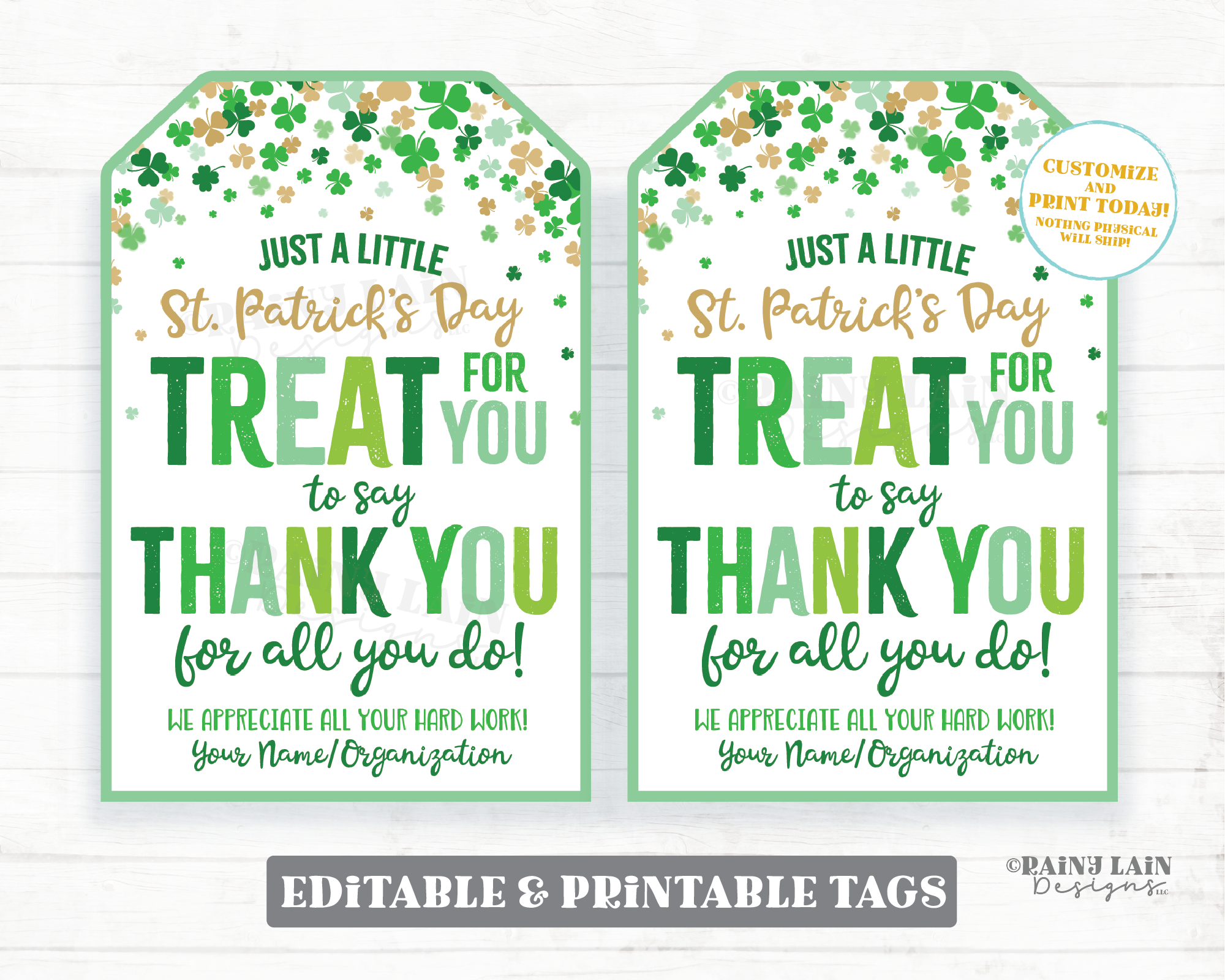St Patrick's Day Treat for you to say Thank you for all you do St Patty's tag Gift Tags Appreciation Favor Tag Teacher Staff Employee School