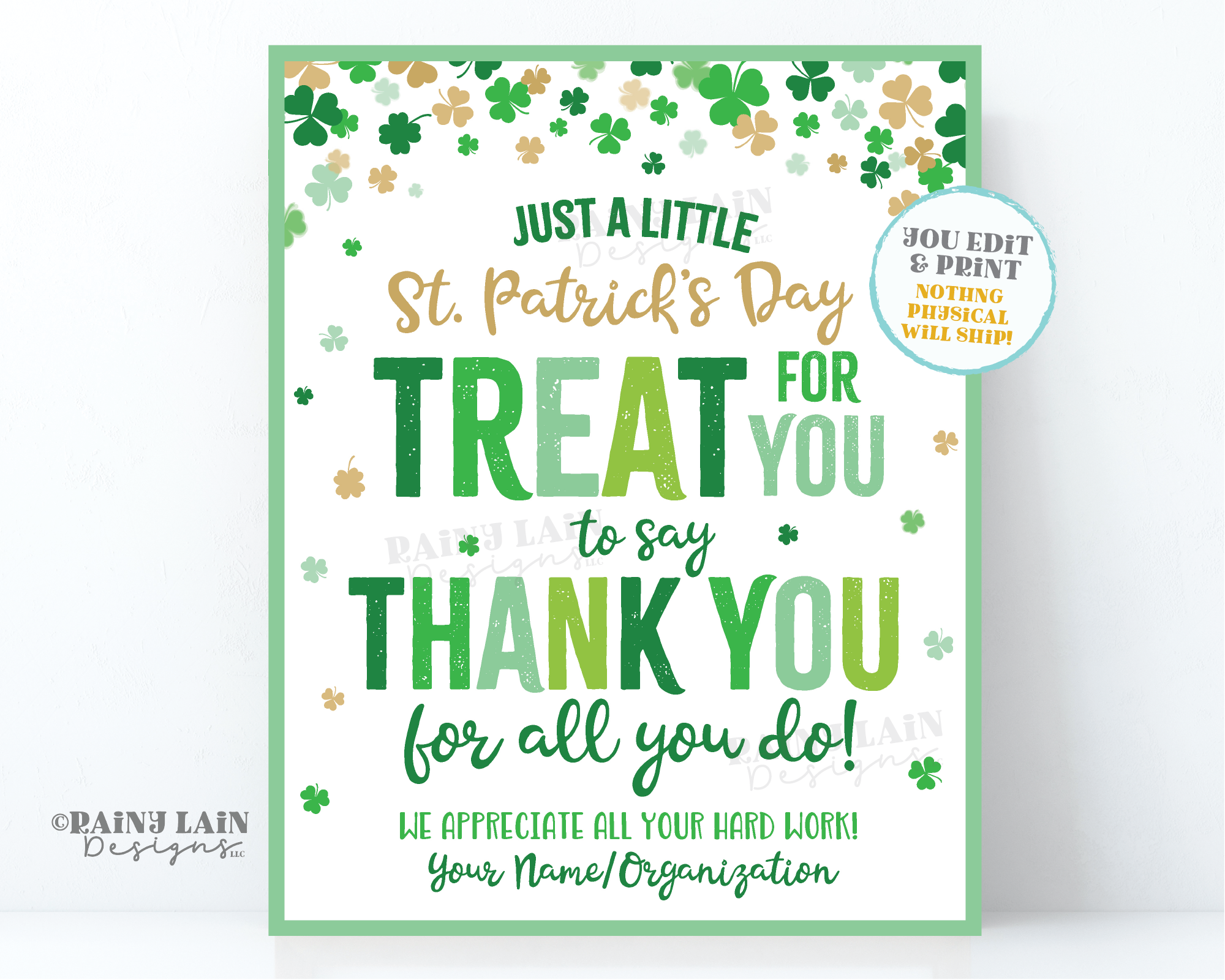 St Patrick's Day Treat for you to say Thank you for all you do St Patty's Lounge Sign Appreciation Favor Tag Teacher Staff Employee School