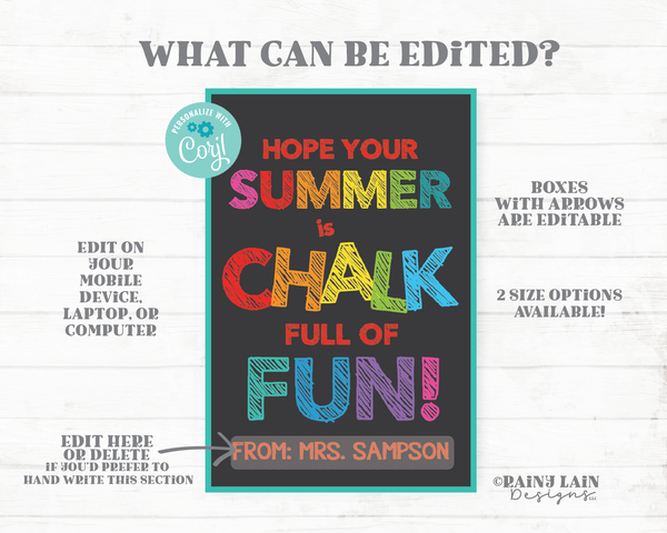 Chalk Full of Fun Tags Summer Gift End of School Year Favor Preschool Student Printable Kids From Teacher Sidewalk Hope your Summer PTO