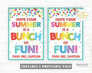 I Hope Your Summer is a Bunch of Fun Tags End of School Year Gift Tags Preschool Student Printable Kids Teacher Favor Fruit Flowers