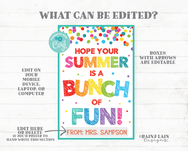 I Hope Your Summer is a Bunch of Fun Tags End of School Year Gift Tags Preschool Student Printable Kids Teacher Favor Fruit Flowers