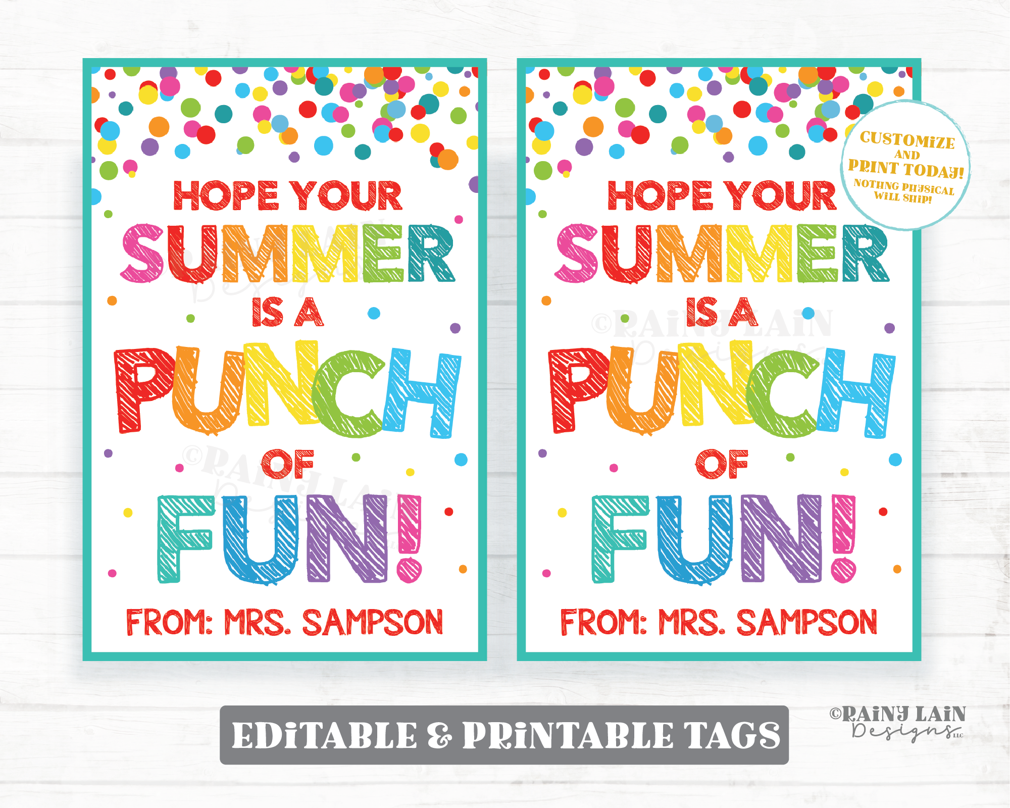 Hope your Summer is a Punch of Fun Tags End of School Year Gift Tags Fruit Punch Balloon Juice Preschool Classroom Printable Kids Teacher