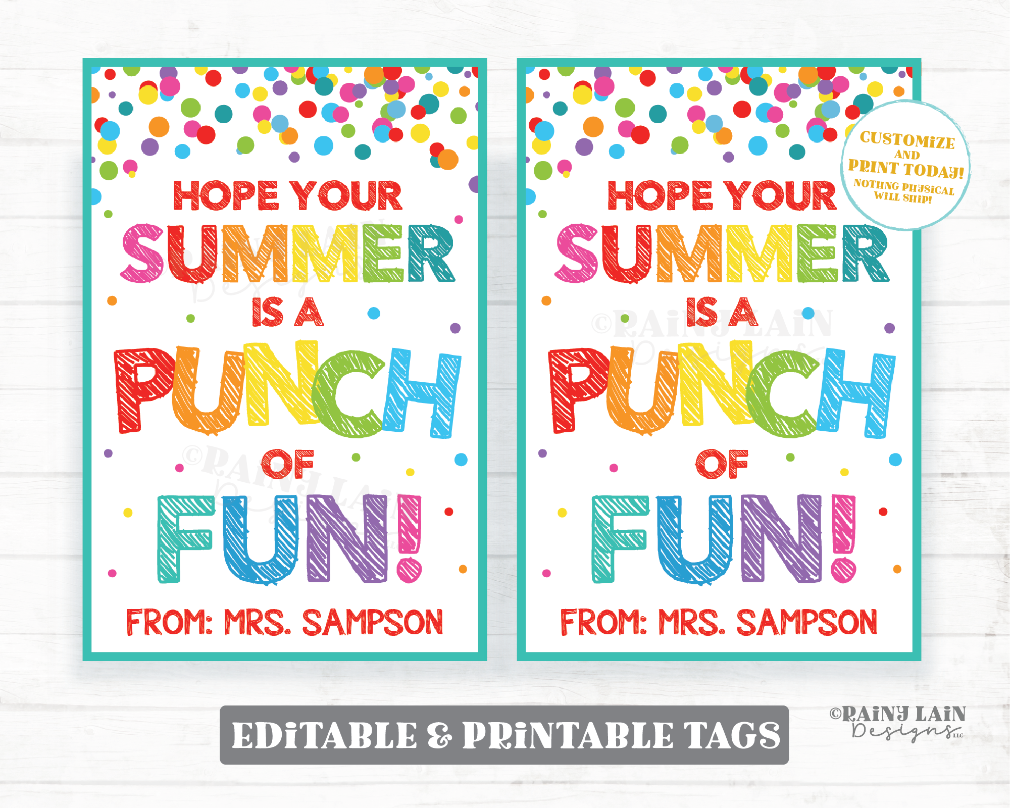 Hope your Summer is a Punch of Fun Tags End of School Year Gift Tags Fruit  Punch Balloon Juice Preschool Classroom Printable Kids Teacher