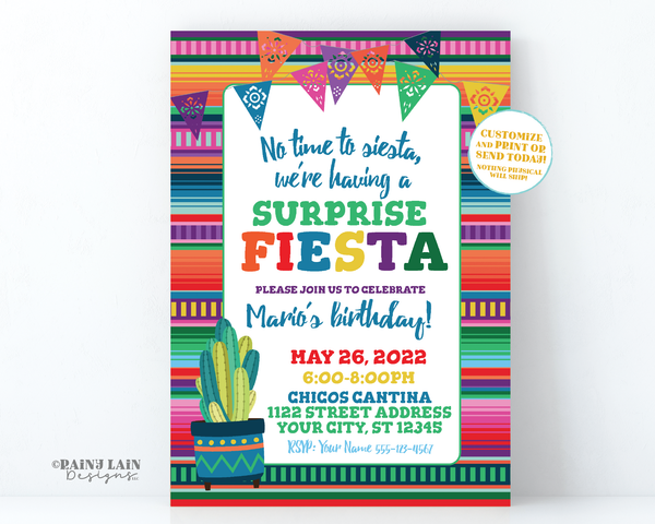 Fiesta Surprise Party Invitation, Surprise Fiesta Invite, Adult Birthday Party, Fiesta theme party ideas, Surprise Party Invitation, Cactus