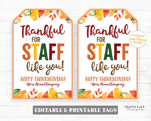 Thankful for Staff Like You Tags, Thankful Tags, Pie Gift Tags, Thanksgiving Tag, Employee Co-Worker Company Corporate Staff Thank you