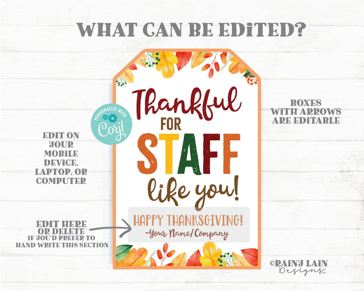 Thankful for Staff Like You Tags, Thankful Tags, Pie Gift Tags, Thanks ...