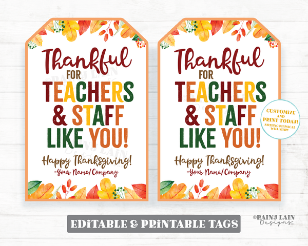 Thankful for Teachers and Staff Like You Tags, Thankful Tags, Pie Tags, Thanksgiving Gift Tag, Employee Staff Teacher Pie Tags PTO Gift Tag